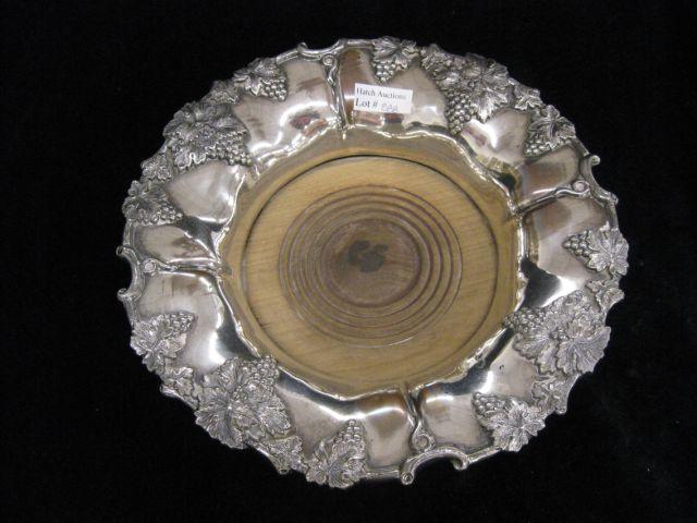 Appraisal: Silverplate Wine Coaster grape vine wooden insert