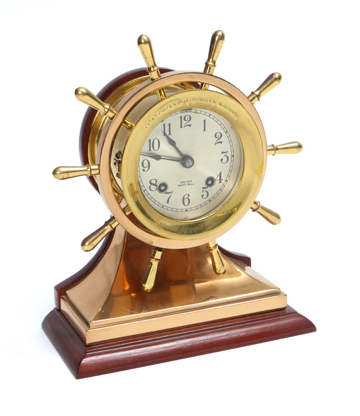 Appraisal: CHELSEA BRASS BRONZE SHIP'S BELL WHEEL CLOCK Mixed metal brass