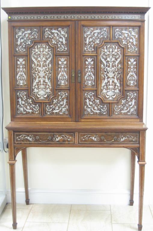 Appraisal: An Edwardian ivory inlaid rosewood Cabinet on Stand the pair