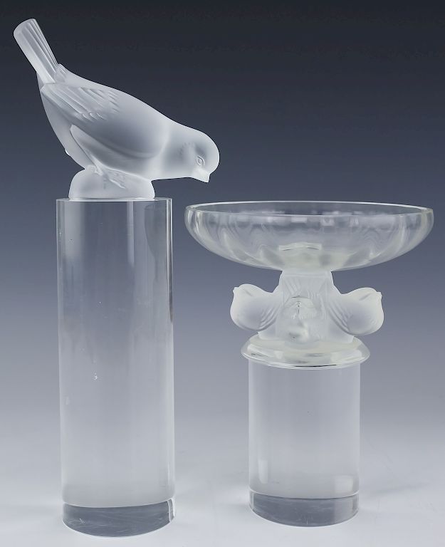 Appraisal: Lalique French Crystal Sparrow Figurine Bowl LOT Lalique French crystal