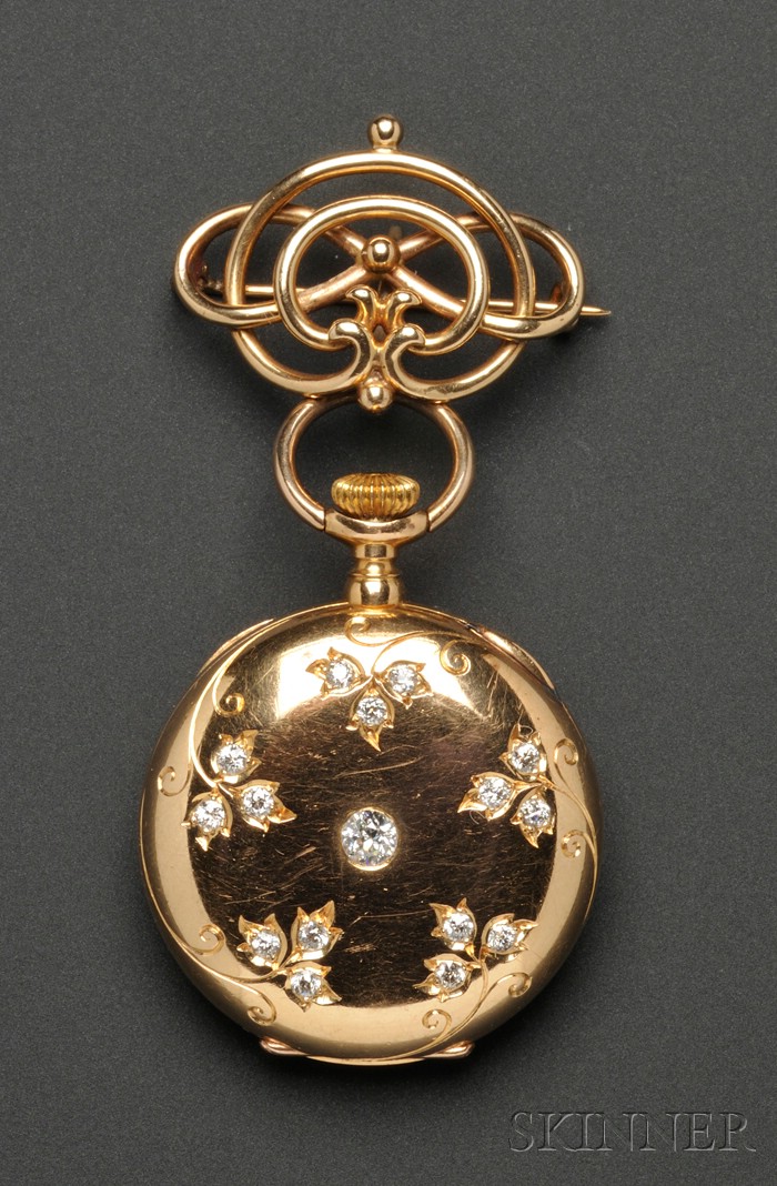 Appraisal: Antique Lady's kt Gold and Diamond Open Face Pendant Watch