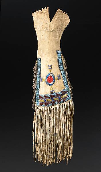 Appraisal: An Apache beaded tobacco bag With a four-tab mouth decorated