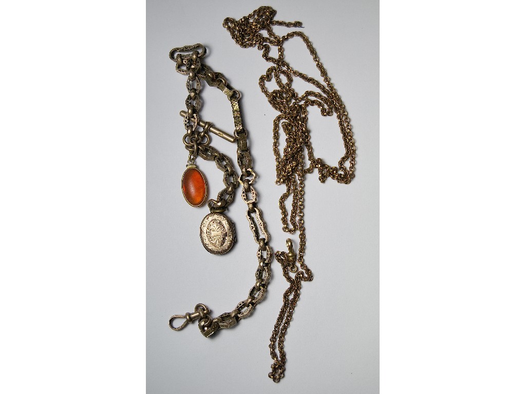 Appraisal: Fancy-linked Albert chain with swivel and bar stamped ct to