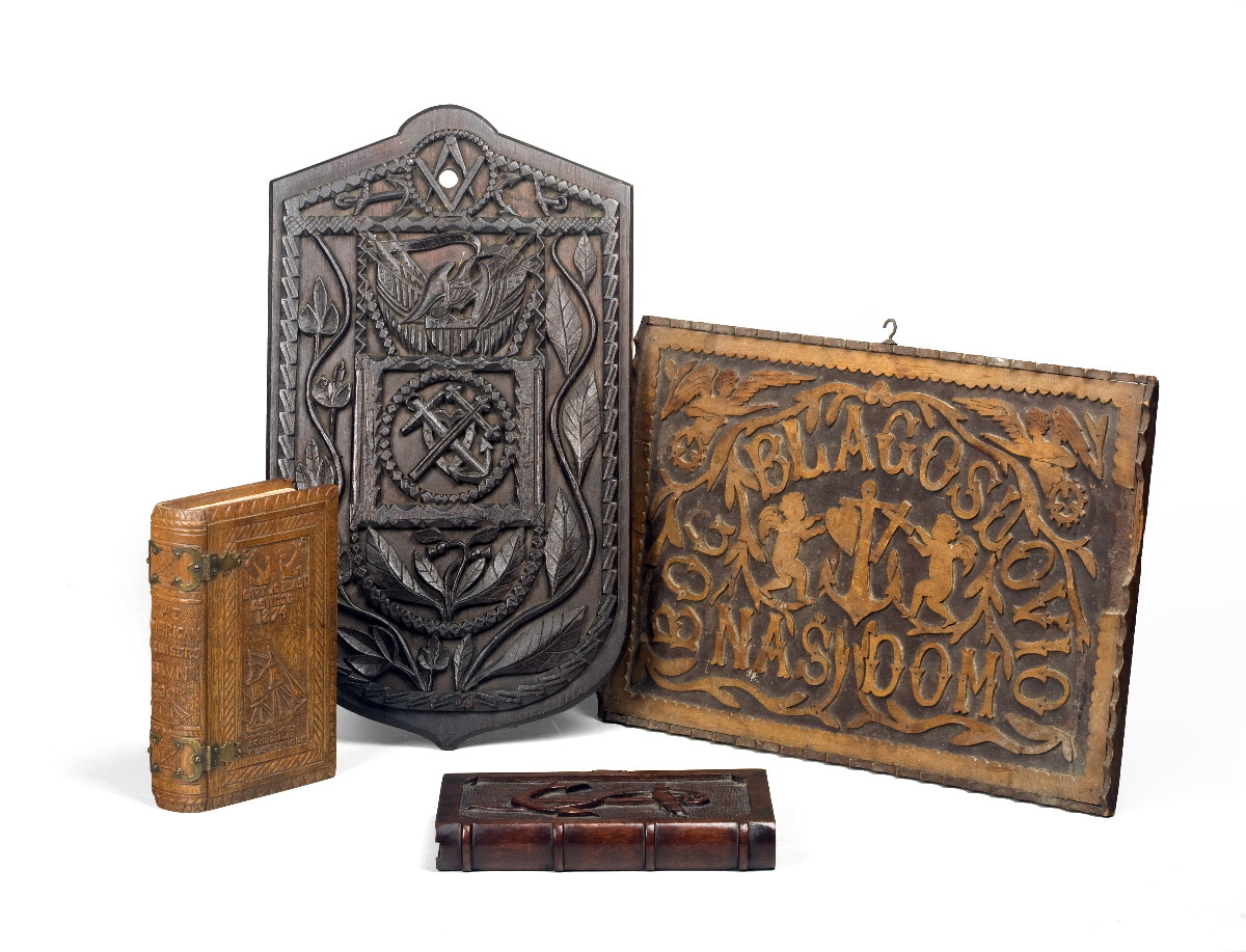 Appraisal: CARVED WOODEN quot MEMORIAL quot BOOK WITH ANCHOR COVER FROM