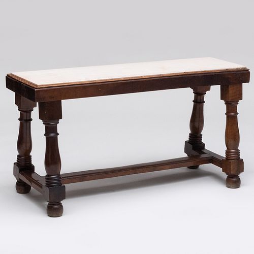 Appraisal: CONTINENTAL CARVED WALNUT AND MARBLE TABLE x ft in x