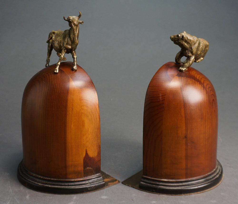 Appraisal: Pair Spanish Bronze and Mahogany 'Bull and Bear' Bookends