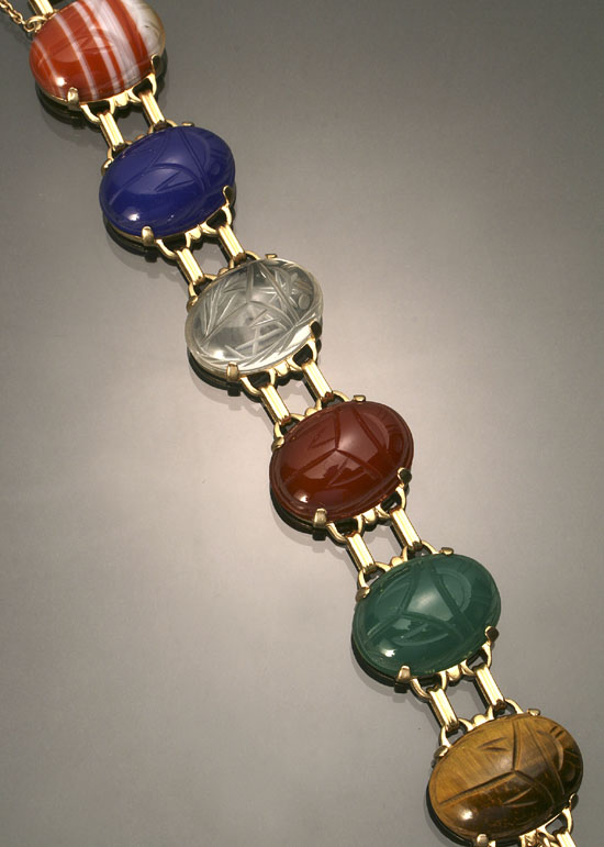 Appraisal: -Karat Yellow-Gold and Semi-Precious Stone Scarab Bracelet Length inches cm