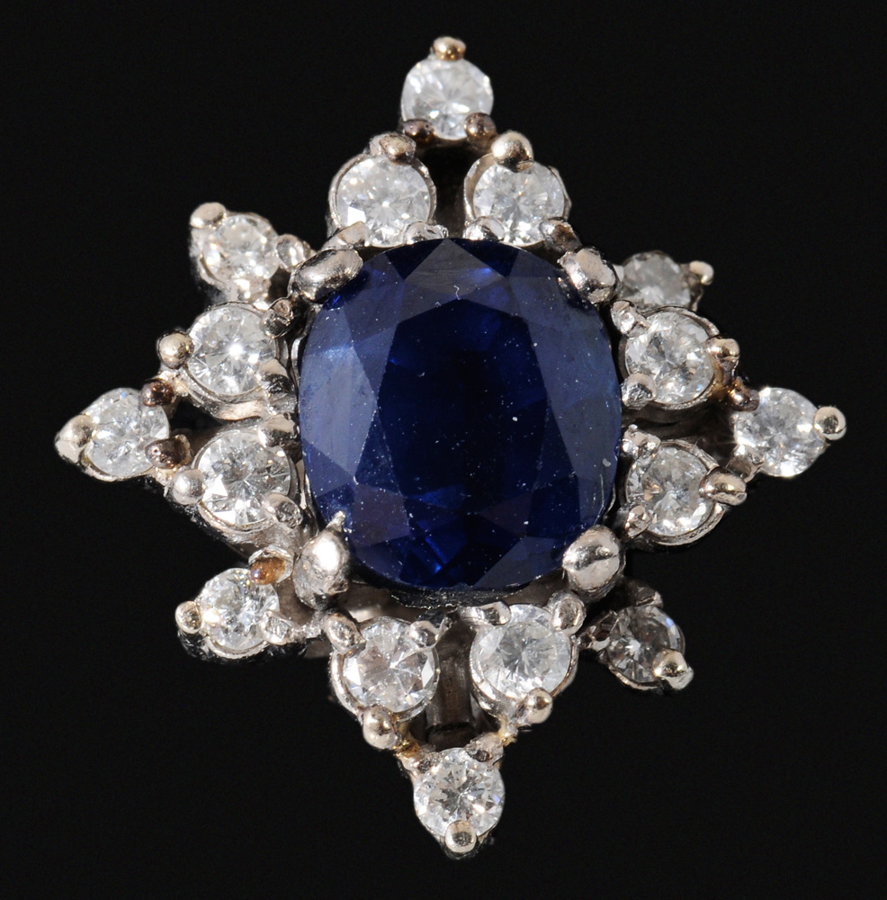 Appraisal: Sapphire Diamond Ring cushion-faceted central natural sapphire