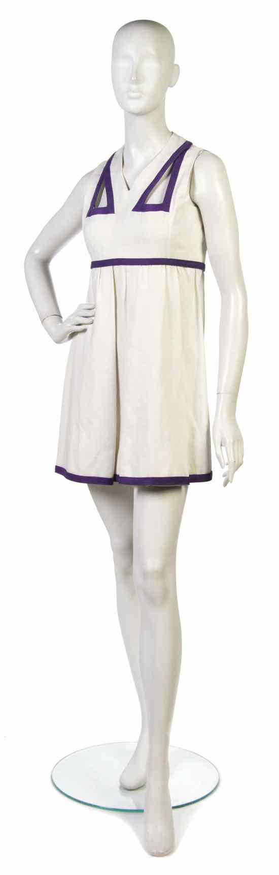 Appraisal: A Donald Brooks White Linen Dress s with purple cut-out