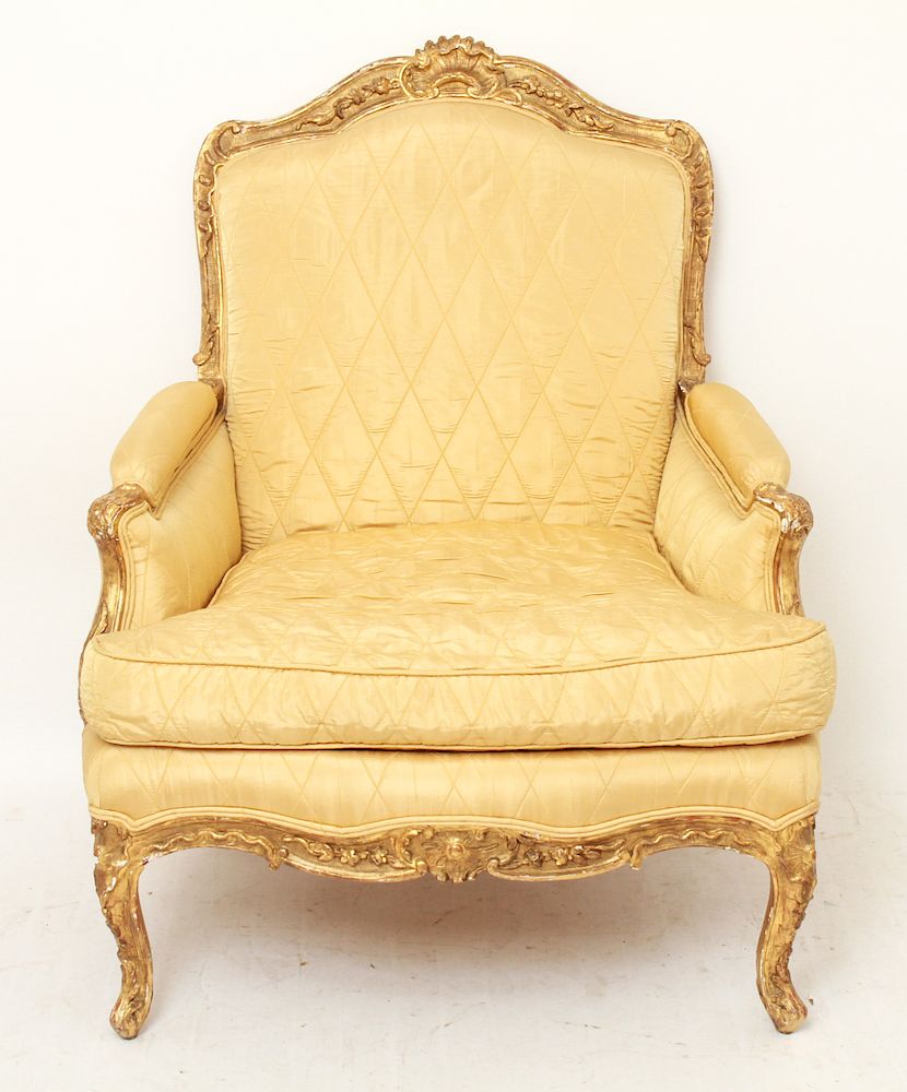 Appraisal: French Louis XV Bergere Gilt Wood Arm Chair French Louis