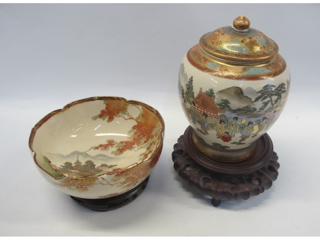 Appraisal: Satsuma jar and cover and a Satsuma bowl