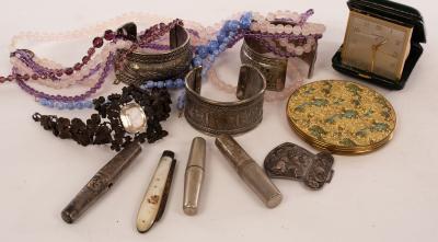 Appraisal: A quantity of costume jewellery including Eastern white metal cuffs