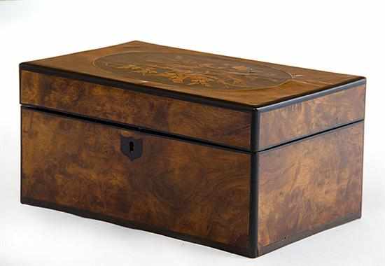 Appraisal: English inlaid burl walnut gentleman's dressing box second half th