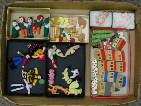 Appraisal: Lot of minis Eastern Germany wooden village animals people Crocheted