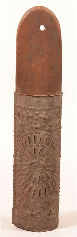 Appraisal: th Century Punch Tin and Wood Grater th Century Punch