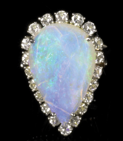 Appraisal: Fourteen-Karat White Gold Opal and Diamond Ring featuring a large