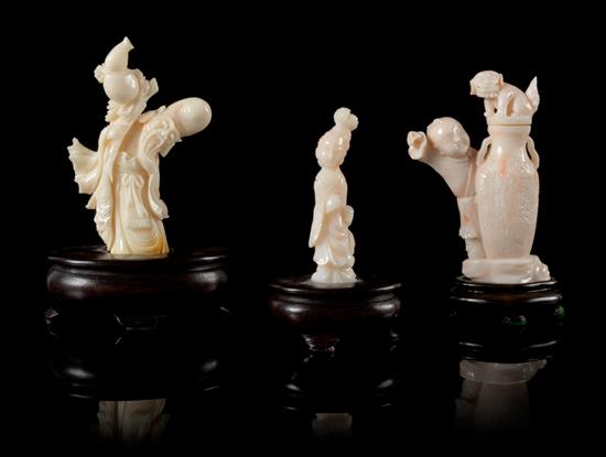 Appraisal: Sale Lot Three Carved White Coral Figures the first a