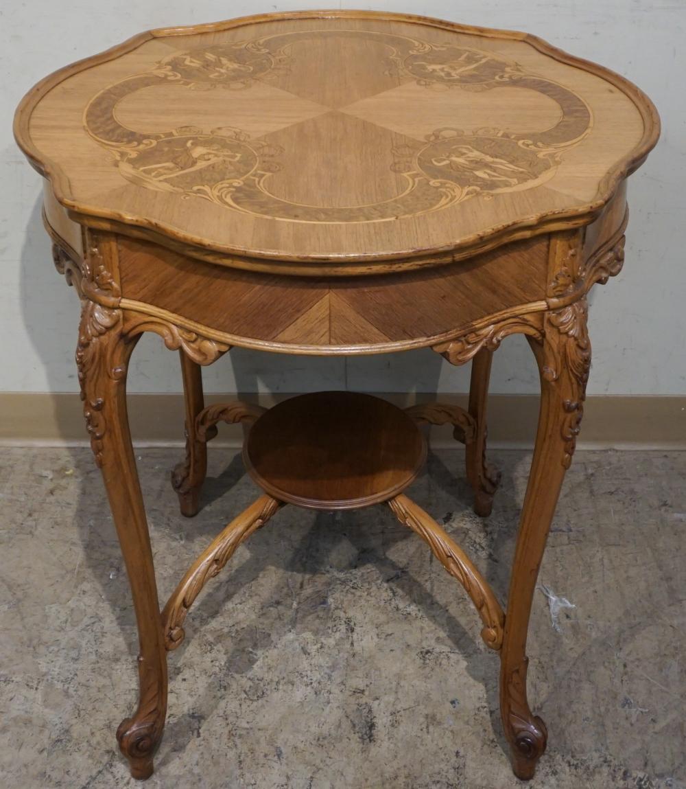 Appraisal: Art Nouveau Style Marquetry and Carved Mahogany Center Table x