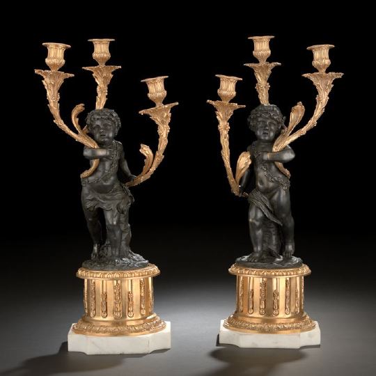 Appraisal: Large Pair of French Gilt- and Bronze-Patinated Brass and Marble