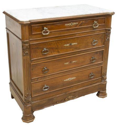 Appraisal: Italian marble-top walnut commode late th c case fitted with