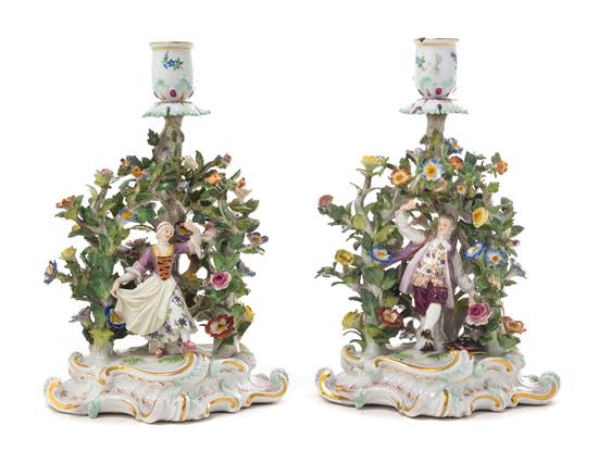 Appraisal: Sale Lot A Pair of Meissen Bocage Porcelain Figural Candlesticks