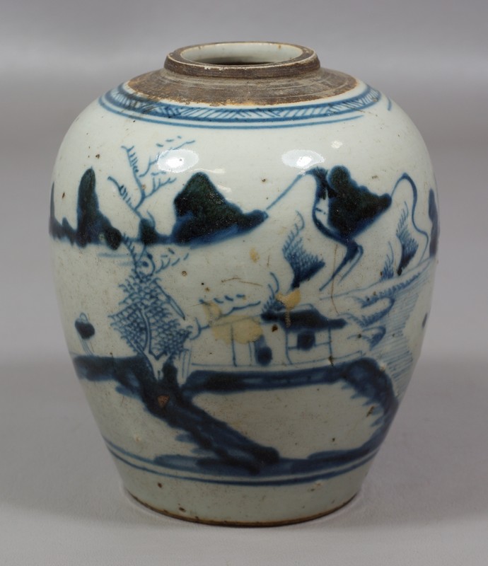 Appraisal: Chinese Canton Blue and White Ginger Jar missing lid -