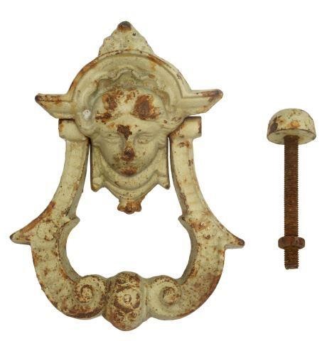 Appraisal: Painted cast iron door knocker th c with female mask