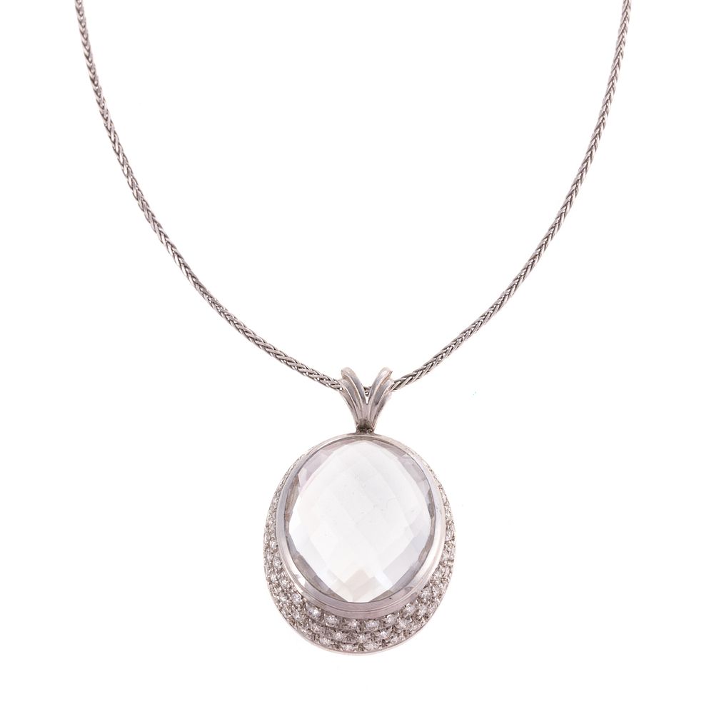 Appraisal: A K White Gold Quartz Diamond Pendant K white gold