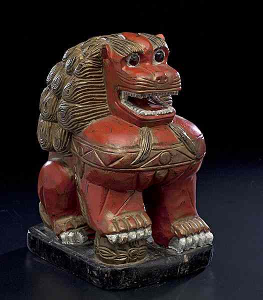 Appraisal: Chinese Carved and Painted Foo Dog Chinese a carved and