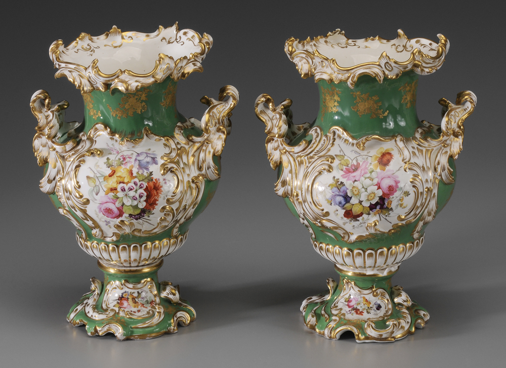 Appraisal: Pair Old Paris Vases French late- th century hand-painted bouquets