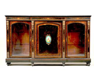 Appraisal: NAPOLEON III EBONIZED SIDE CABINET French Circa The case mounted