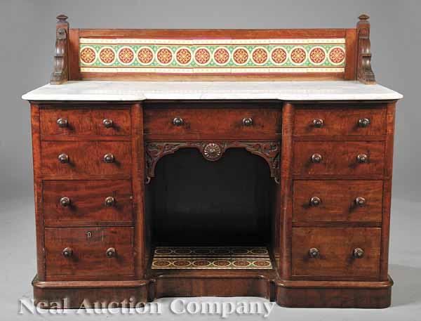 Appraisal: A Good English Aesthetic Mahogany and Tile Washstand late th