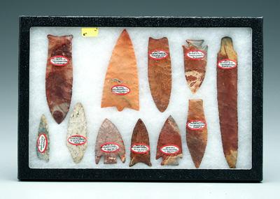 Appraisal: Twelve fluted projectile points all finely worked with geographic attributions