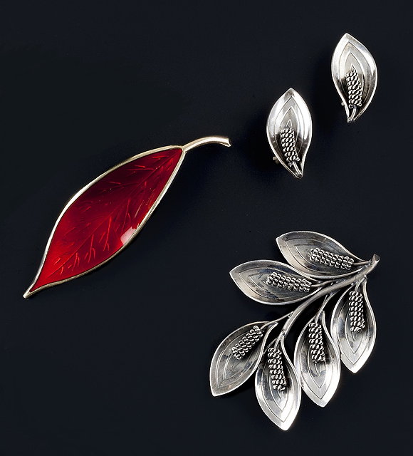 Appraisal: A Danish brooch and earclips suite by Aarre and Krogh