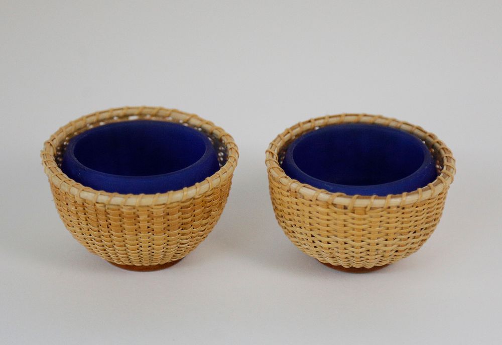 Appraisal: Pair of Nantucket Basket Open Salts with Cobalt Glass Liners