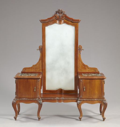 Appraisal: Louis XV-Inspired Mahogany Dressing Table the swinging shaped and beveled