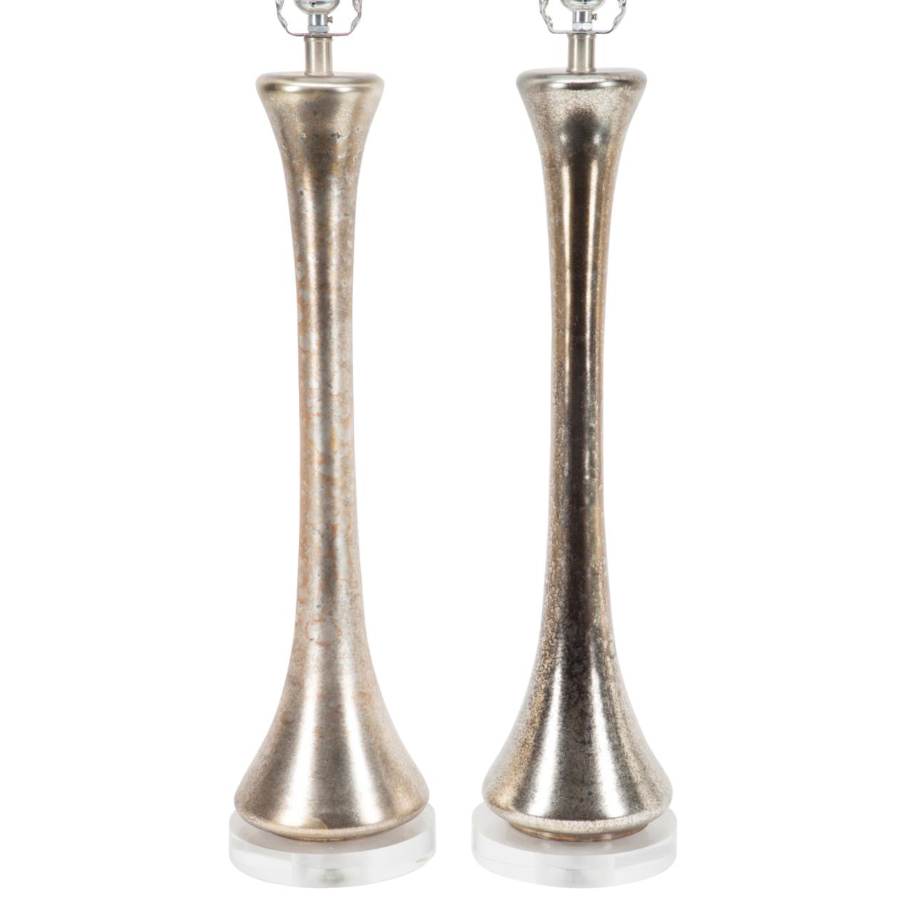 Appraisal: PR MODERN MERCURY GLASS LAMPS ON ACRYLIC BASES Pair of