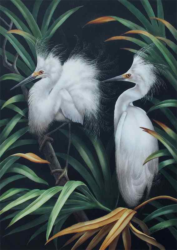 Appraisal: SALDARRIAGA Maria American th C Pair of Egrets on a