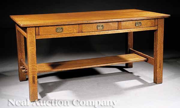 Appraisal: An Arts and Crafts Oak Library Table c tenon construction