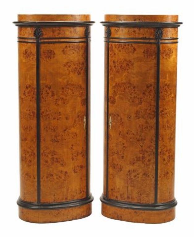 Appraisal: pair Biedermeier style parcel ebonized oval cabinets approx h w