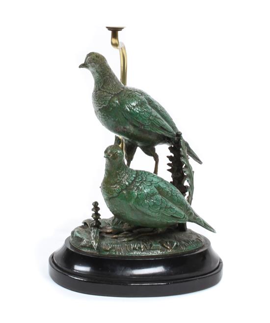 Appraisal: Sale Lot An Italian Bronze Table Lamp depicting two quail