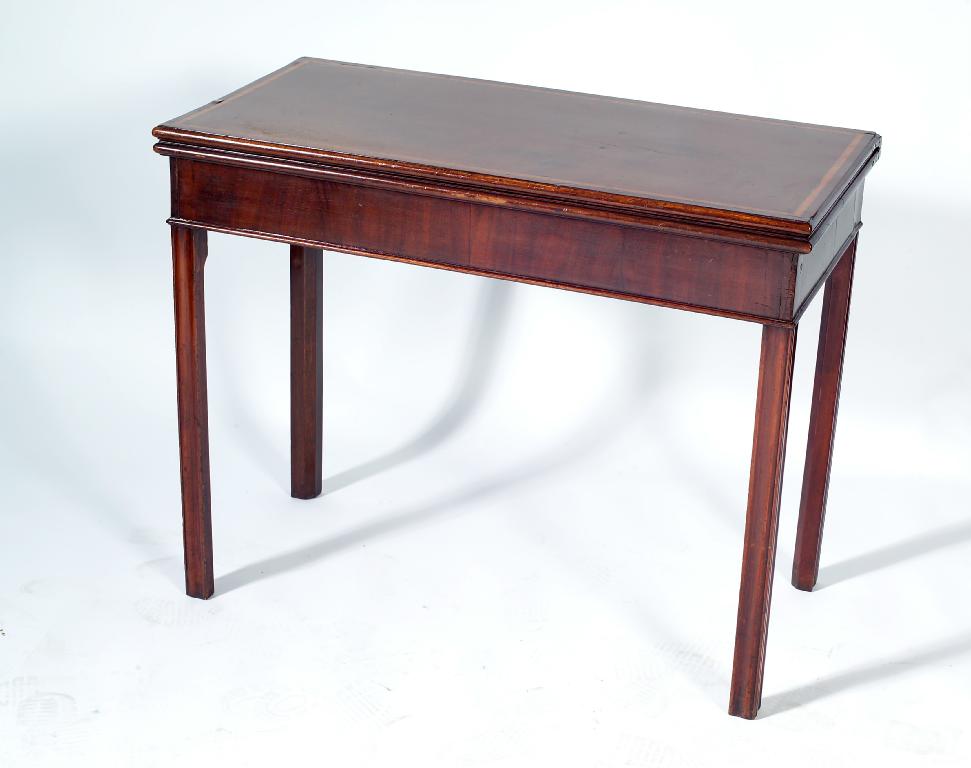 Appraisal: GEORGE III INLAID MAHOGANY FOLDOVER CARD TABLE the rectangular moulded