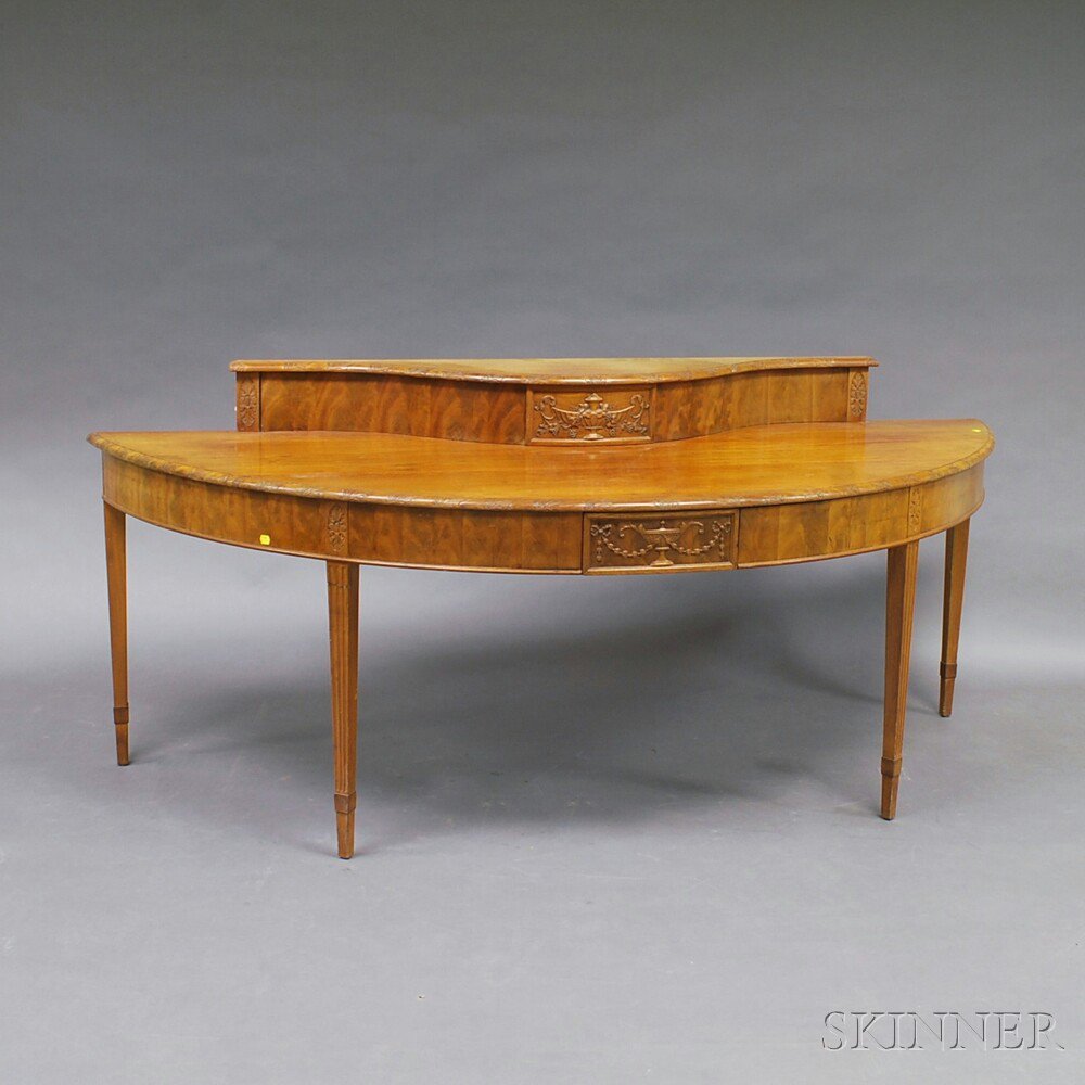 Appraisal: Adams-style Mahogany Demilune Console Table the molded top with foliate-carved