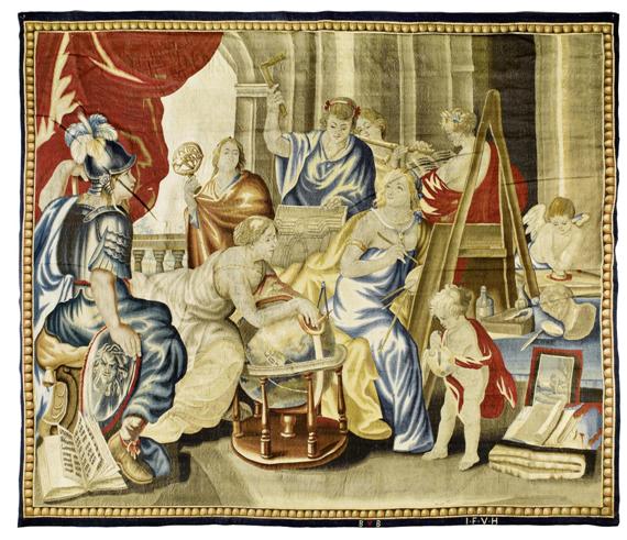 Appraisal: TAPESTRY MINERVE ET LES ARTS Renaissance monogrammed BB probably after