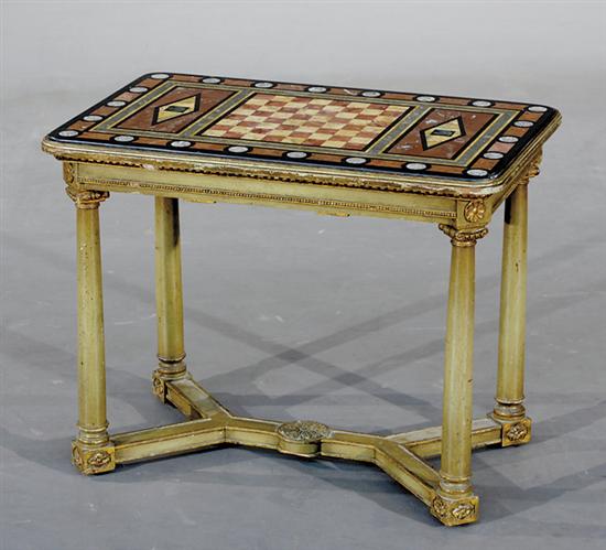 Appraisal: Continental painted side table with marble specimen top th century