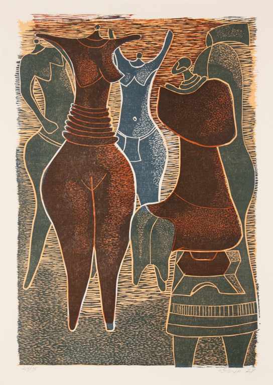 Appraisal: Lucky Maldo Sibiya South African - Dancing Women color screenprint