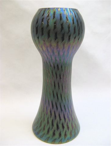 Appraisal: LOETZ STYLE ART GLASS VASE of iridescent blue green and