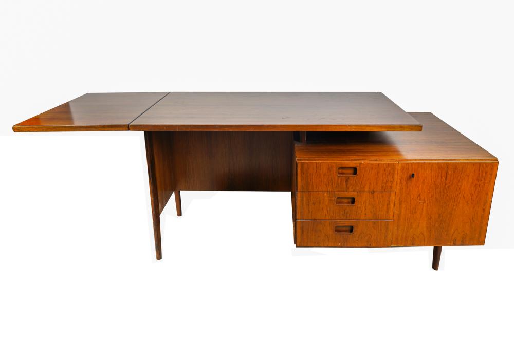 Appraisal: MID-CENTURY MODERN WALNUT DESKthe floating top with a hinged drop-leaf