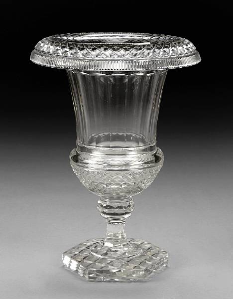 Appraisal: A campana form cut glass urn With everted rim diamond