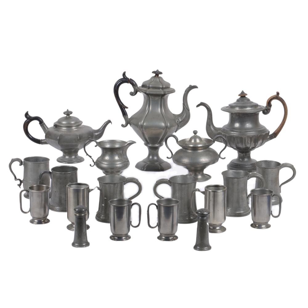 Appraisal: PEWTER TABLEWARE PC DRINKING VESSELS BEER STEINS MUGS MILK PITCHER